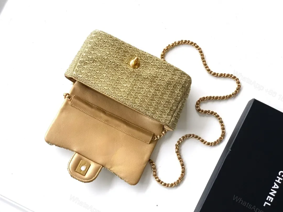 View 2 of Gold Glitter Clutch with Iconic Logo, Lux Evening Bag