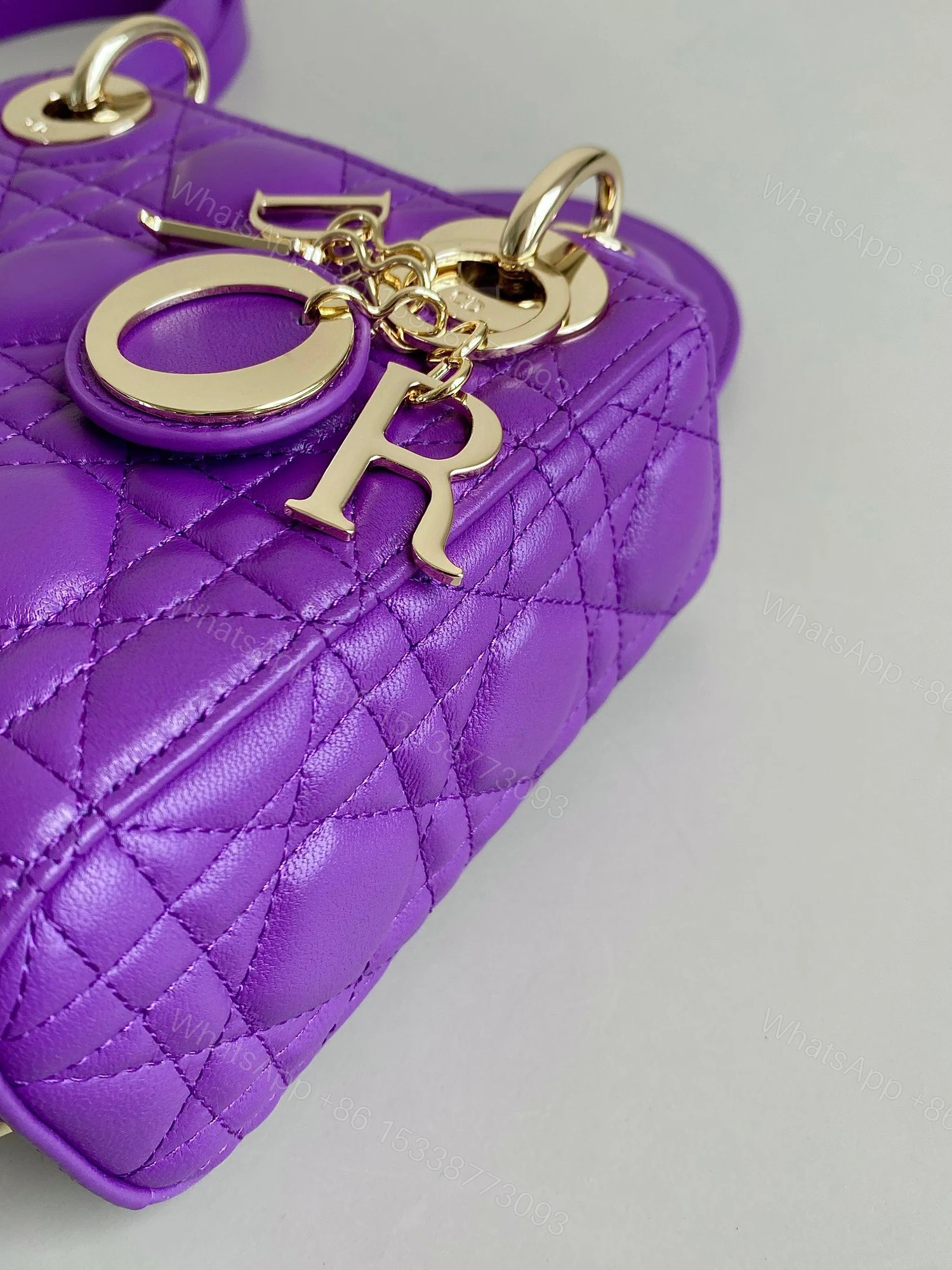 View 4 of Dior Lady Mini Super Quality Women’s Handbag Purple Cowhide 17cm