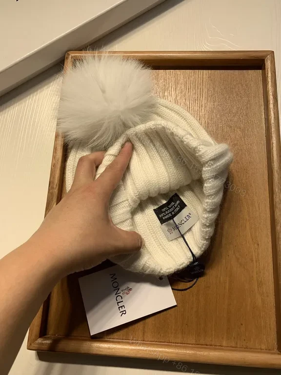 View 7 of Cream Beanie: Wool-Blend Knit with Pom-Pom â€“ Moncler Style