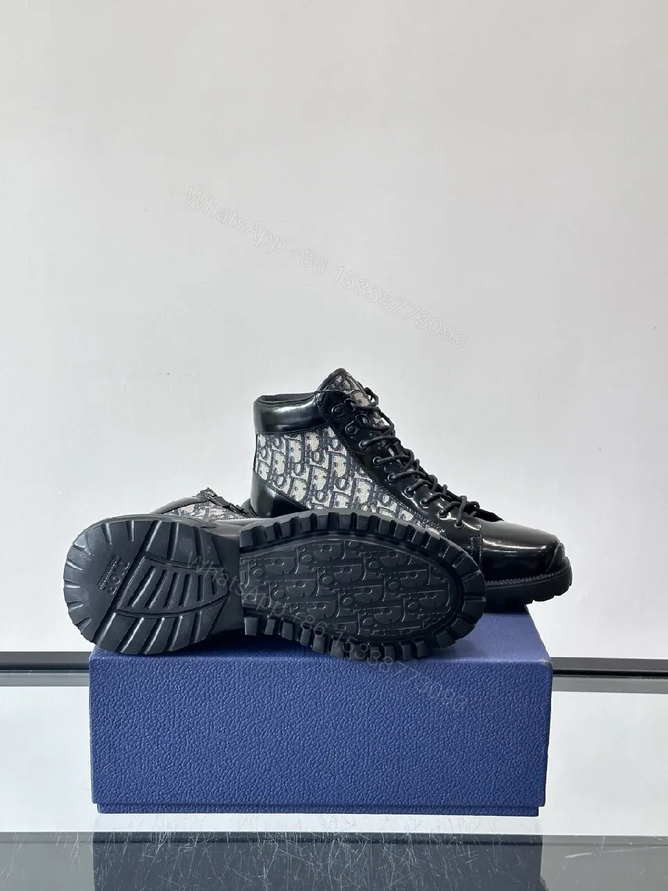 View 3 of Leather + Leather + High-Top + Dior Jacquard Accent + Boots