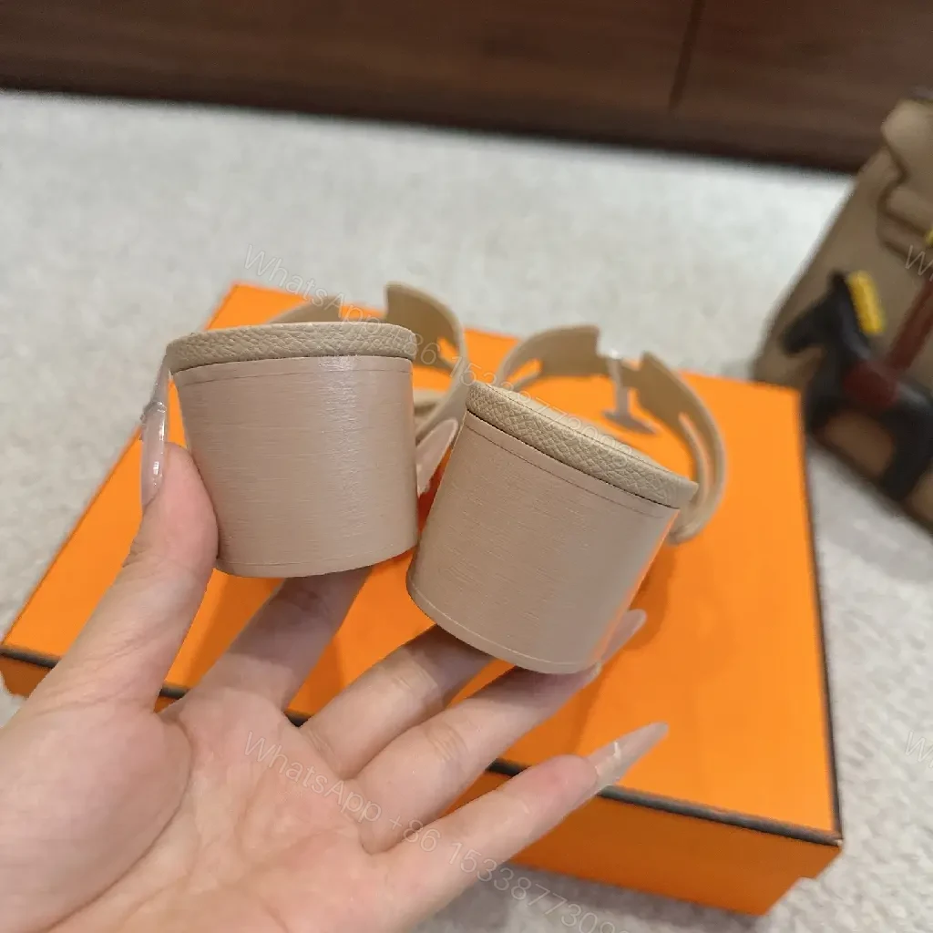 View 9 of Beige Leather Slide Sandals Hermès Style Comfort Shoes