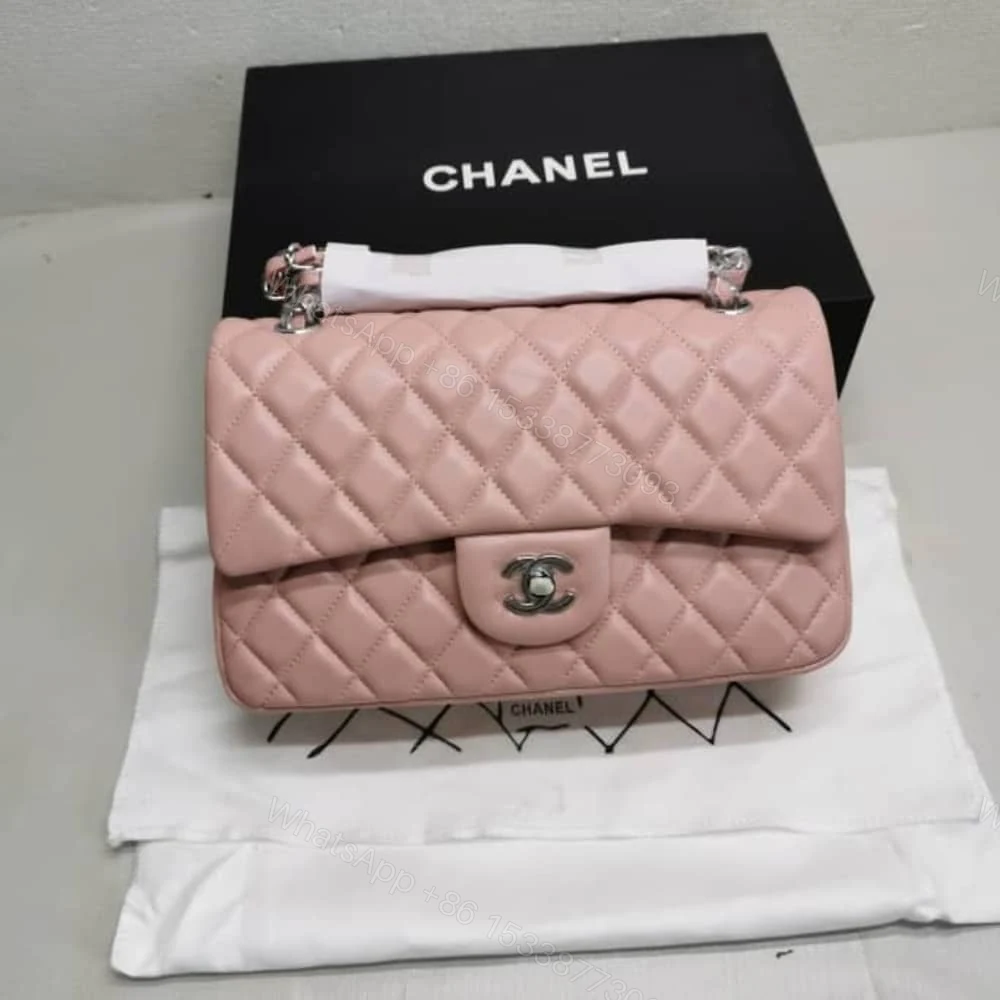 View 2 of Chanel Classic Double Flap Bag Silver Hardware Light Pink 25Cm
