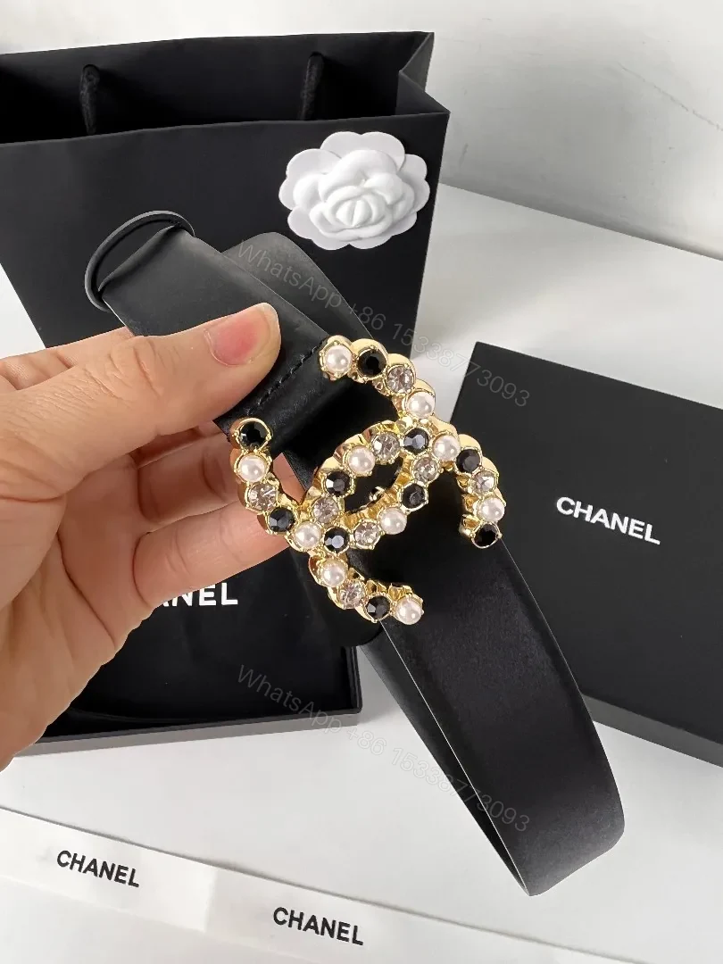 View 3 of Black Leather Belt with Crystal Buckle - Luxe, Versatile Accessory