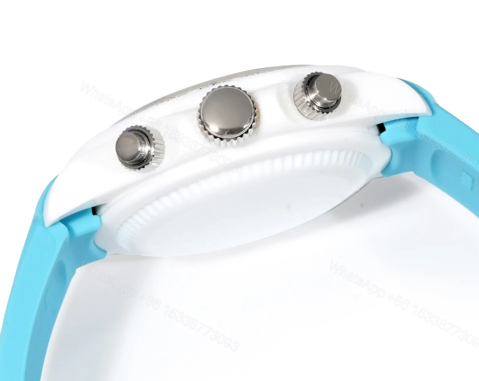 View 6 of Best Rolex Daytona Turquoise Rubber Strap replica 40MM White Ceramic Case Edition RG-DAYTONA-TURQUOISE-RUBBER-WHITE-40