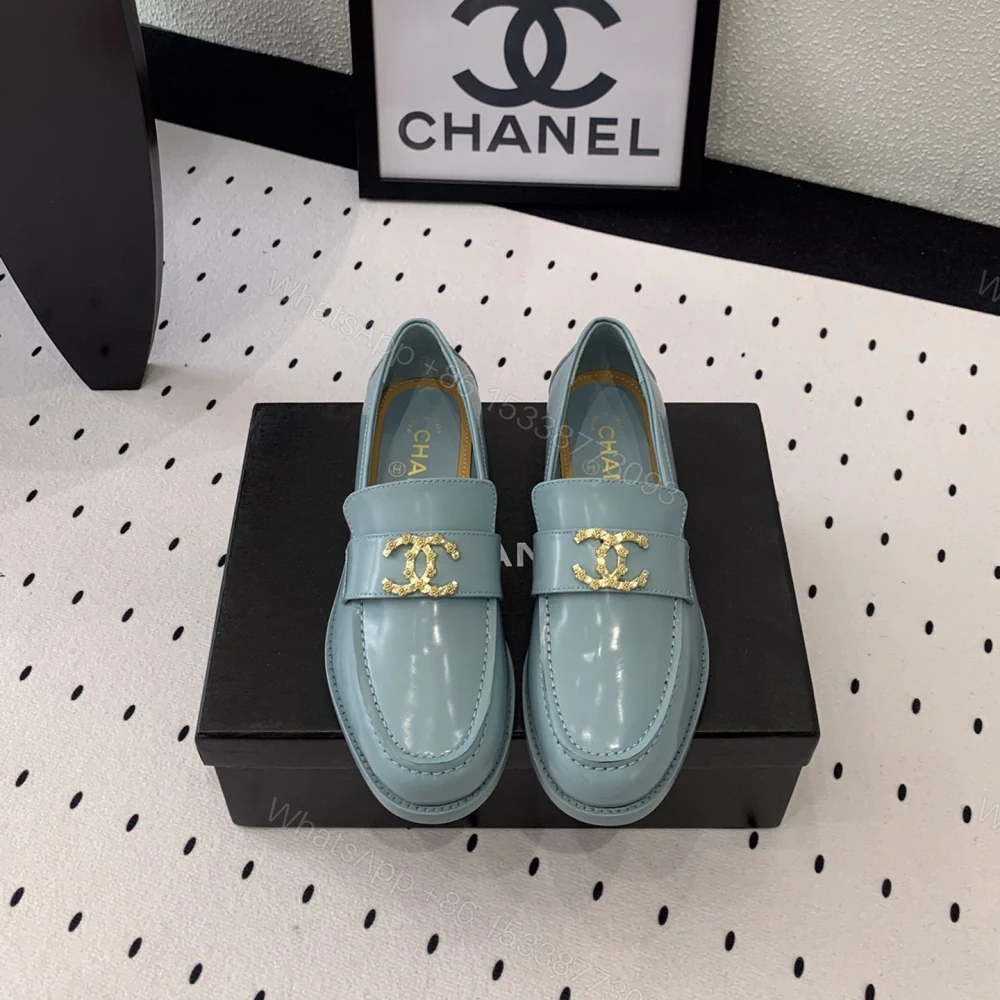 高仿Chanel*24S系列G45663E牛皮革樂福鞋藍色3CM免檢版 — view 1