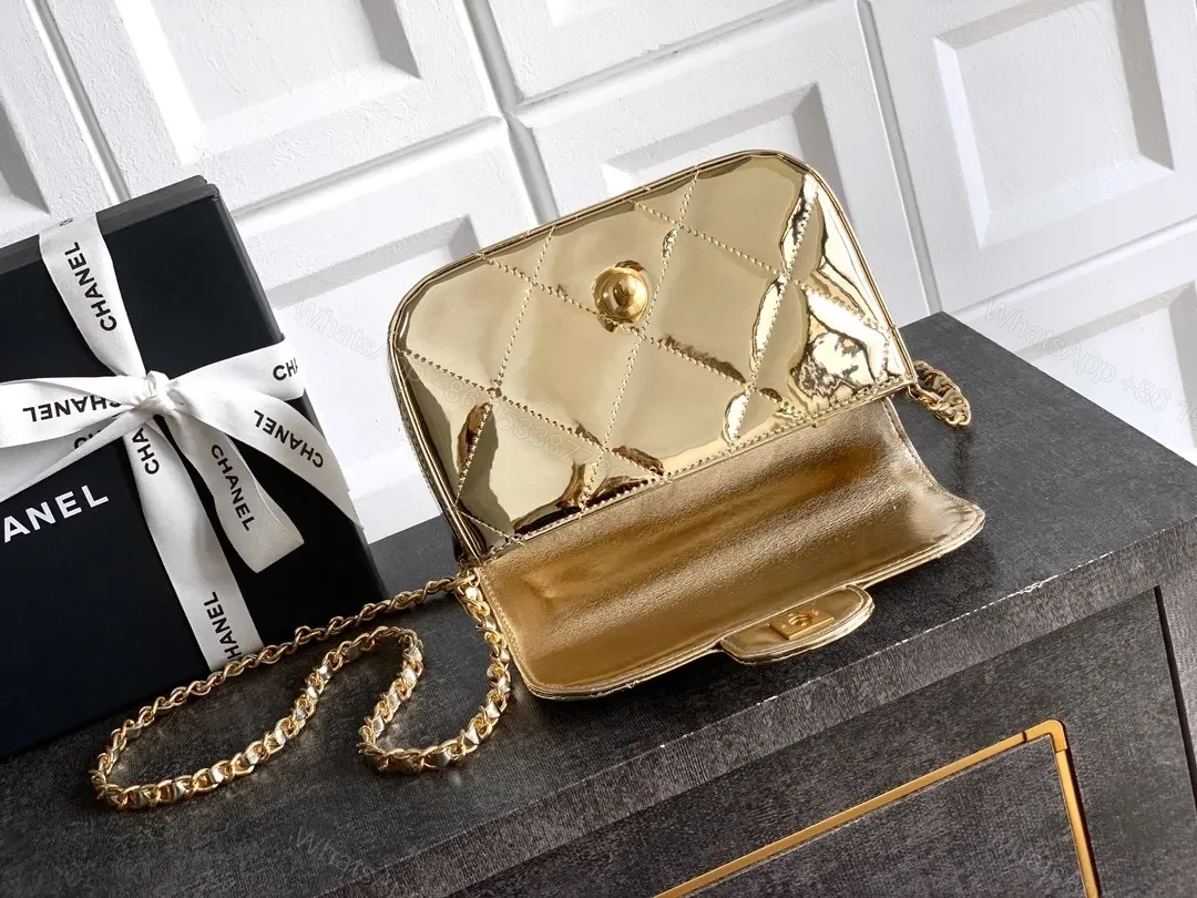 View 6 of Gold Quilted Satiny Mini Bag: Luxe Glam Carryall