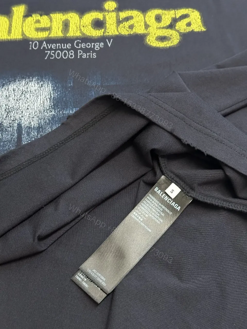 View 10 of Dark Navy/Black Oversized Tee with Yellow Balenciaga Logo Graphic