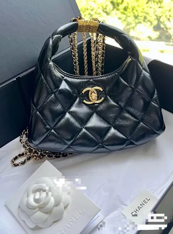 View 9 of Chanel-Style Black Quilted Mini Bag with Chain Strap