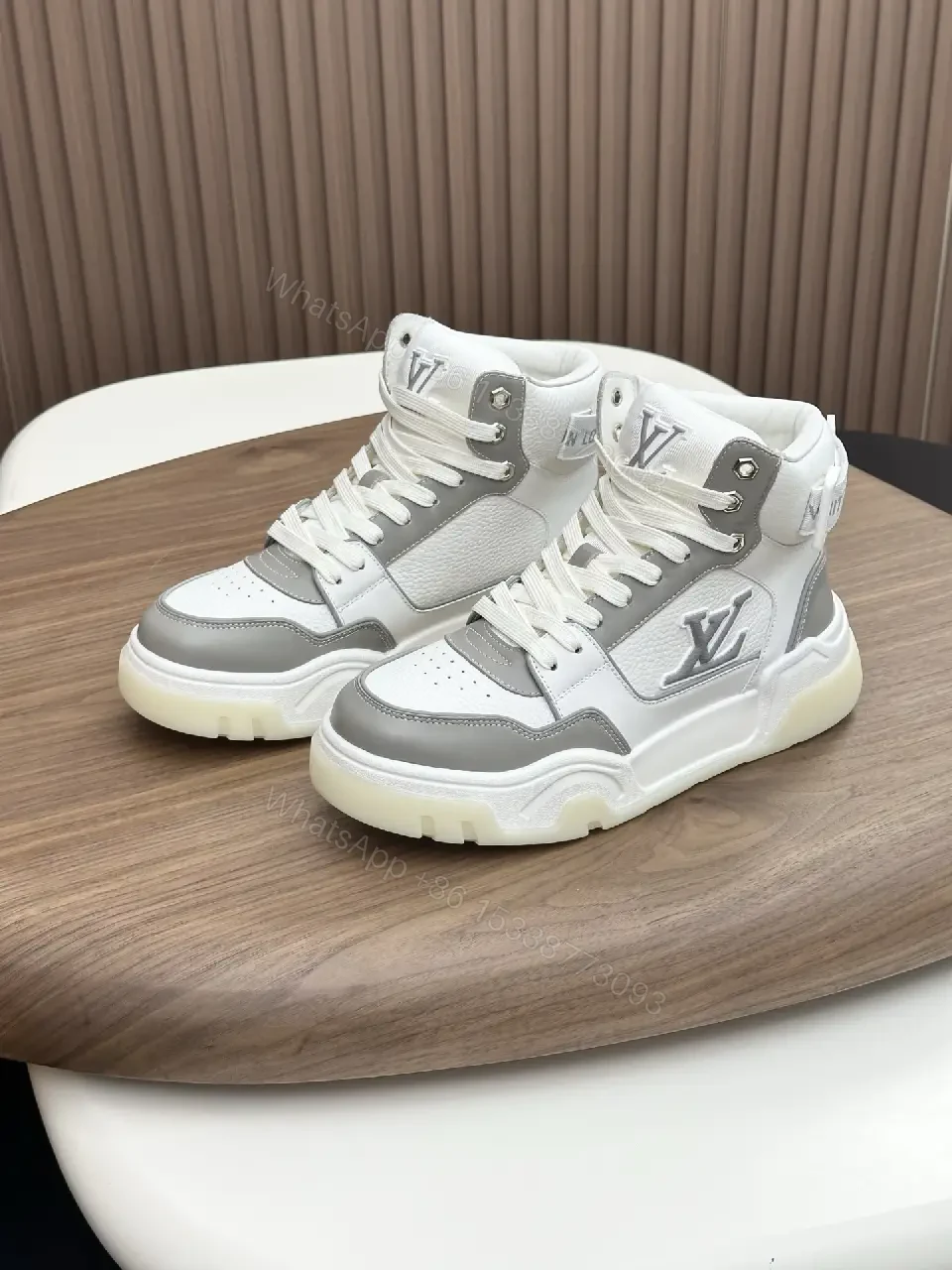 View 7 of Grayscale Leather-Blend High-Top Sneaker with Luxe Details