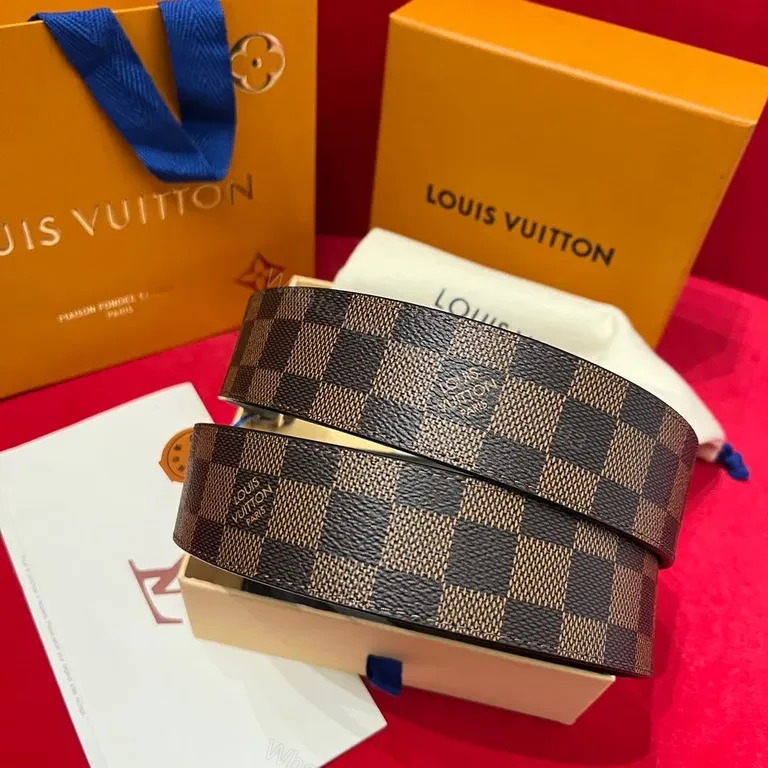 View 2 of Premium Damier LV Belt: Canvas + Stainless Buckle, Adjustable Comfort