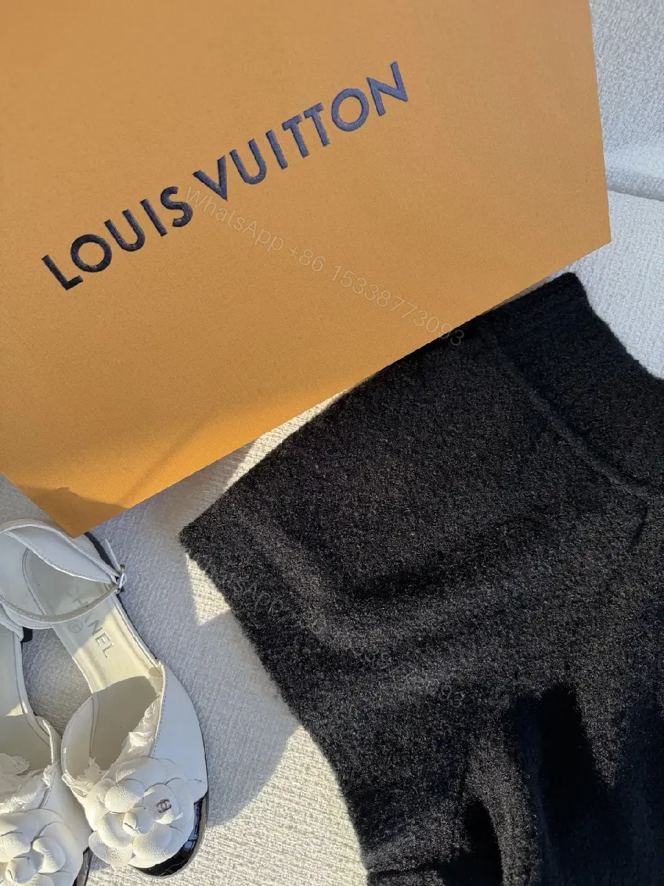 View 2 of Textured Knit Shorts with Subtle LV Accent - Elevated Comfort
