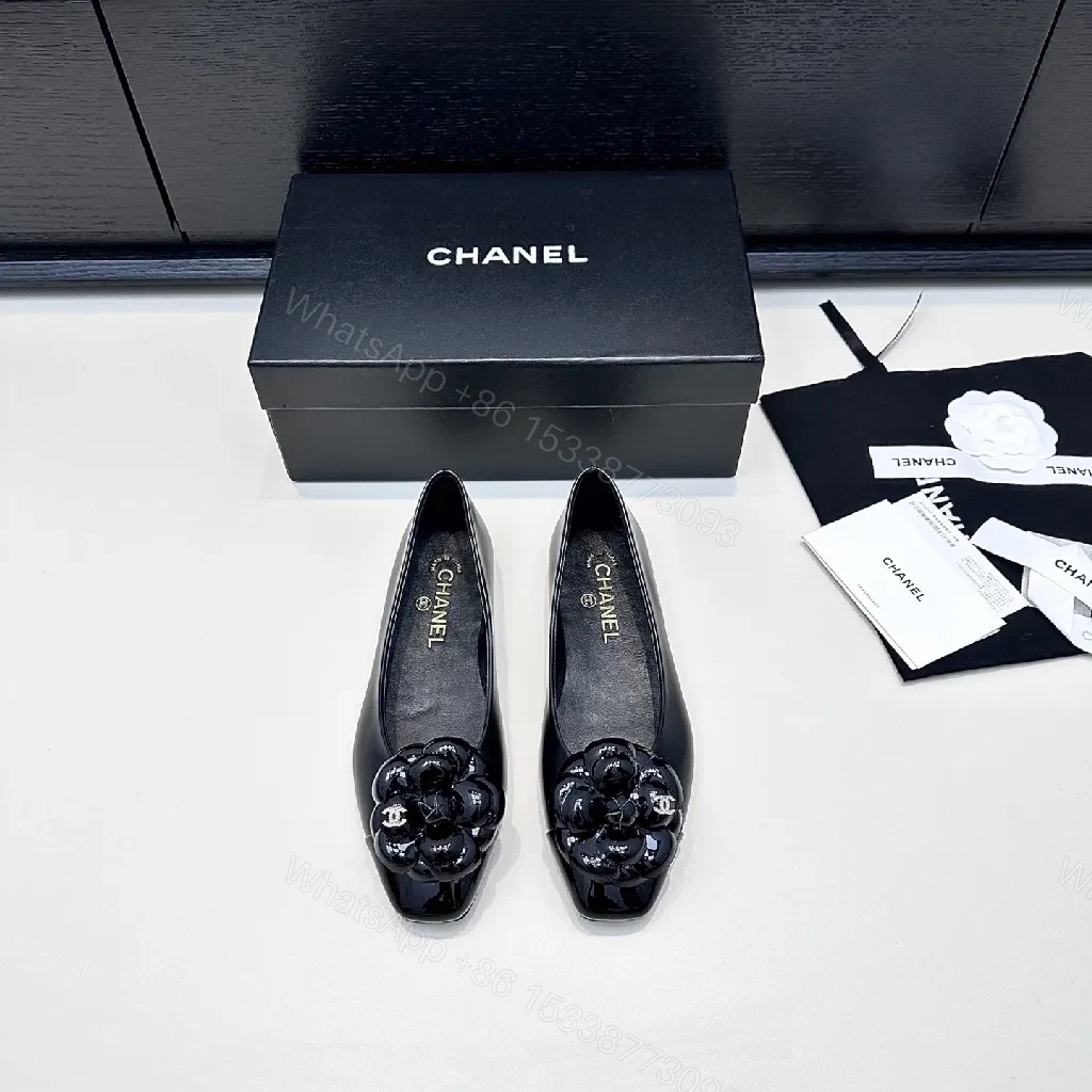 View 3 of Glossy Patent Ballet Flats with Floral Embellishments