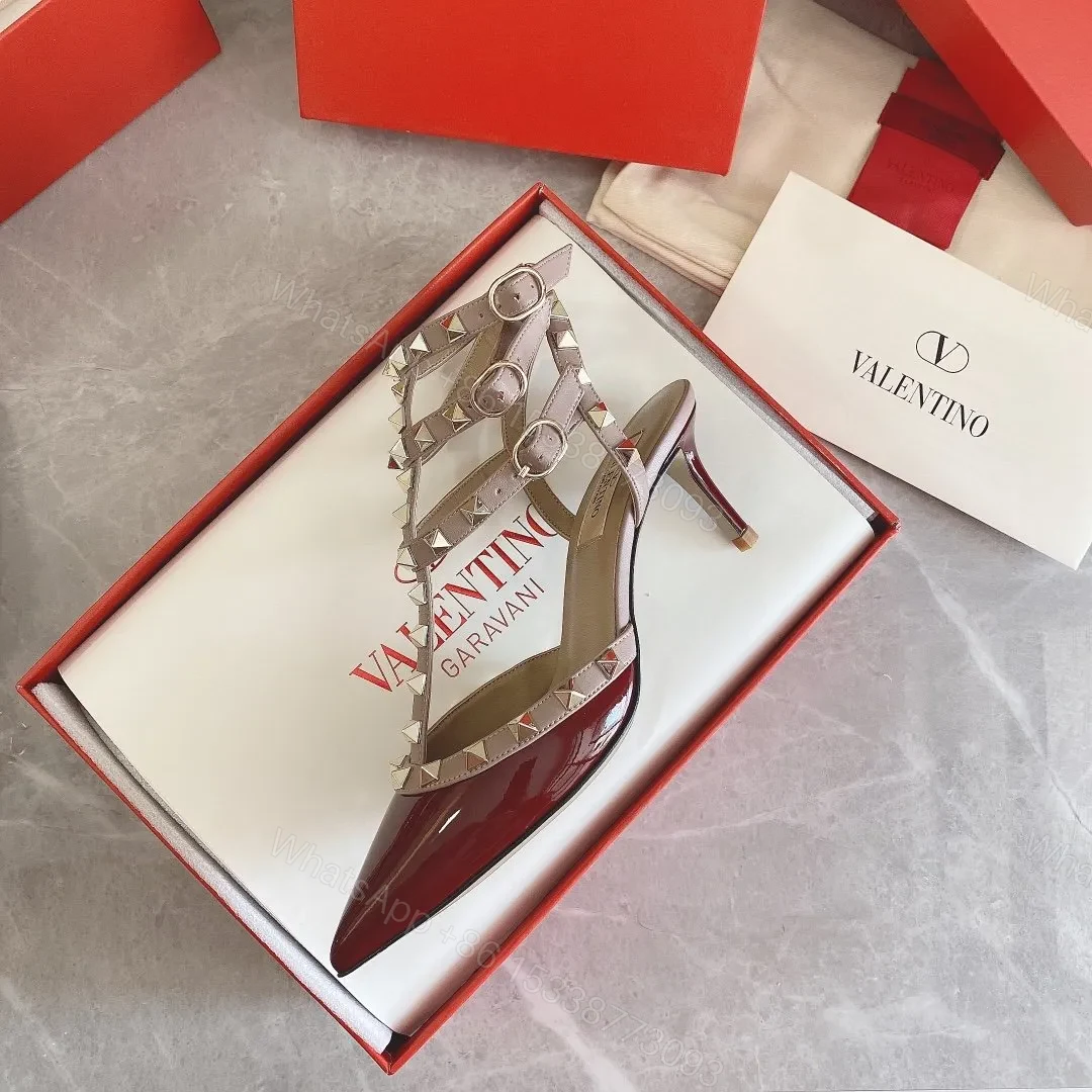 View 5 of Valentino Women Red Patent Leather Rockstud Flats