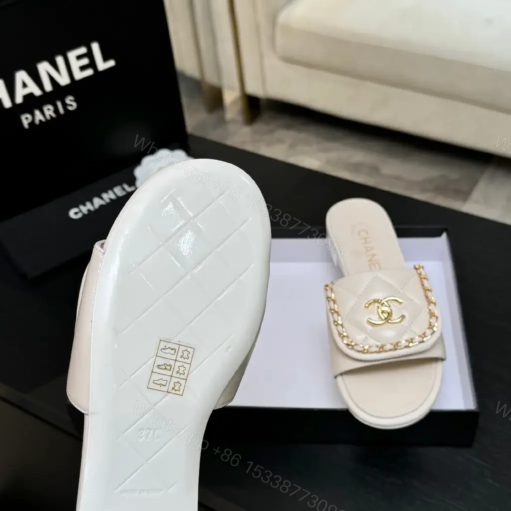 View 8 of Quilted Leather Slides + Gold Emblem + Luxury Casual Slip-ons