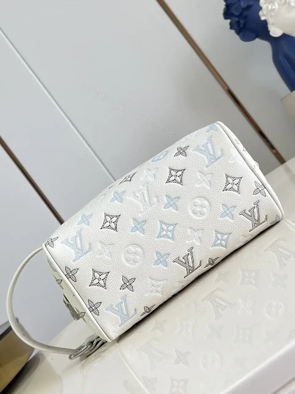 View 2 of White Leather Crossbody Pouch – Monogram Buckle Handle