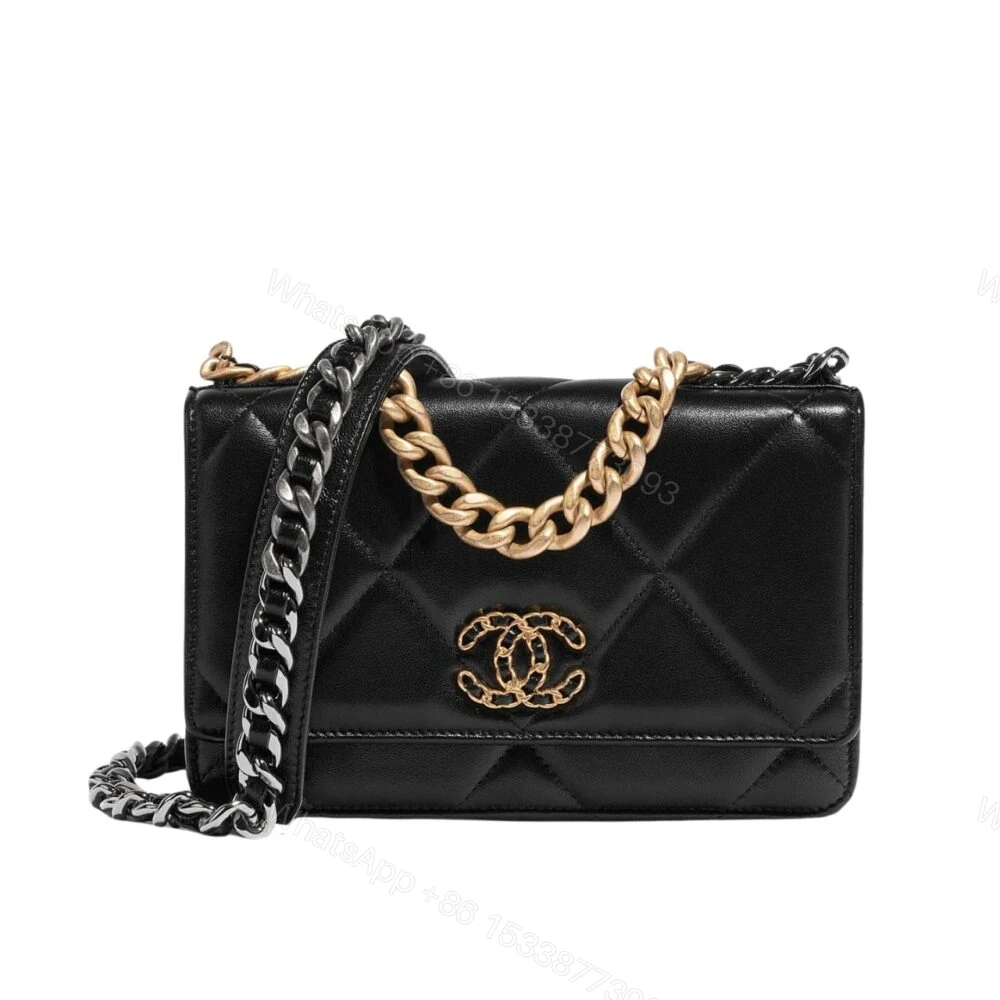 Chanel 19 Wallet On Chain Bag Shiny Gold And Silver Tone Black 19Cm AP3267 B04852 94305 — view 1