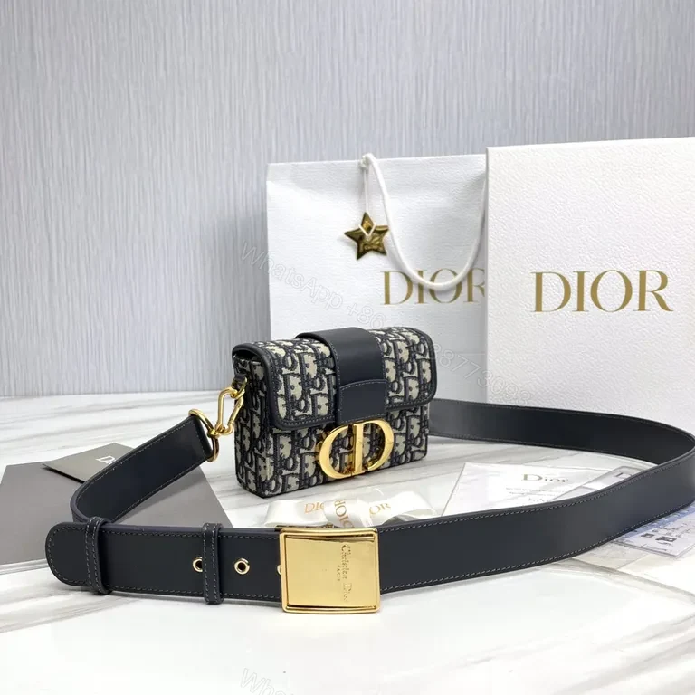 View 7 of Compact Dior-inspired Monogram Crossbody with Gold Clasp, Luxe Leather