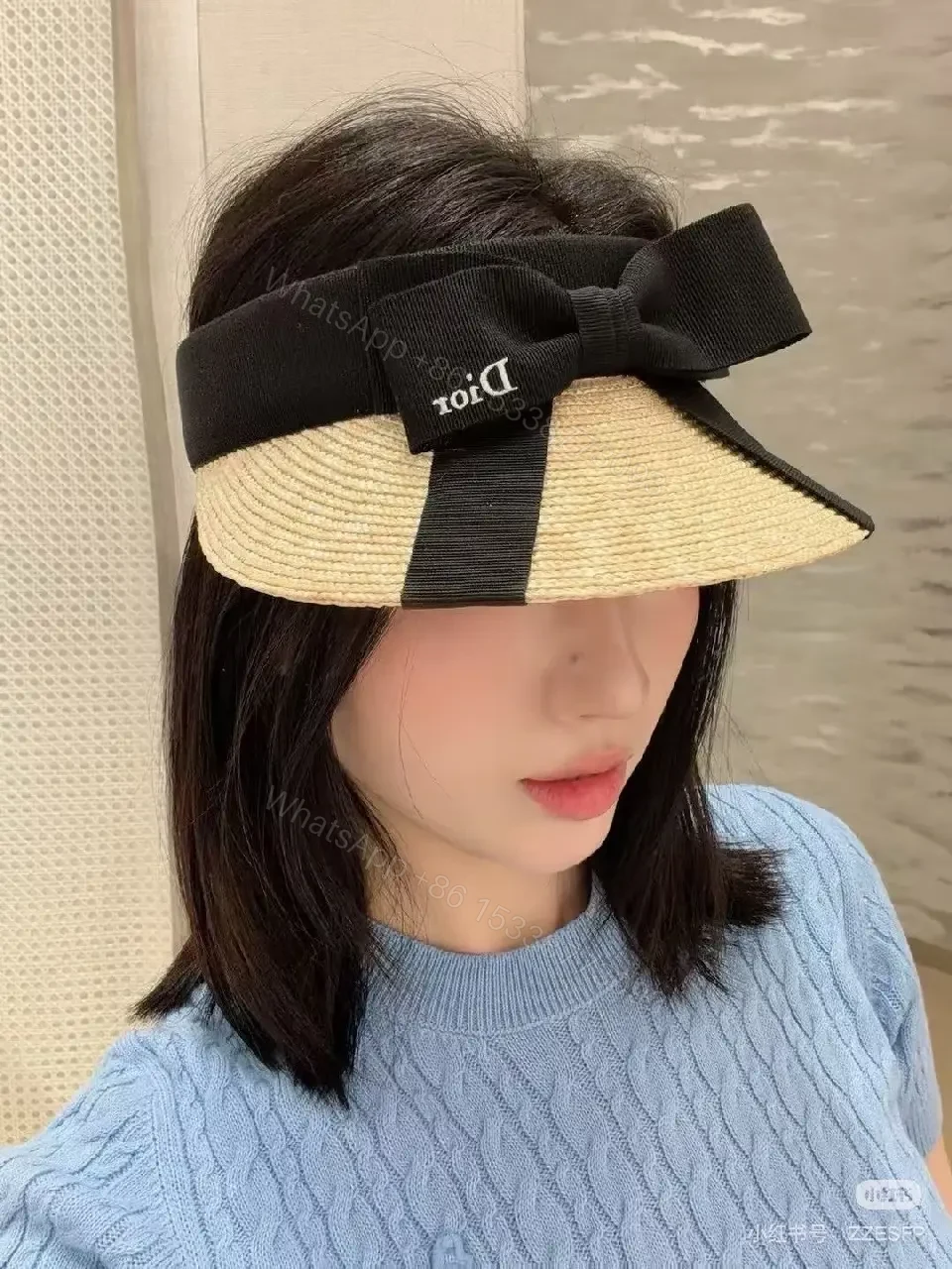 View 5 of Chic Straw Visor with Black Strap – All-Day Comfort