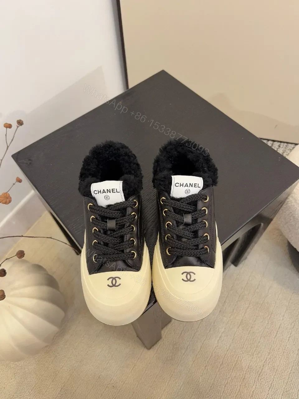 View 7 of Chic Leather High-Top Sneakers with Plush Warmth and Accents