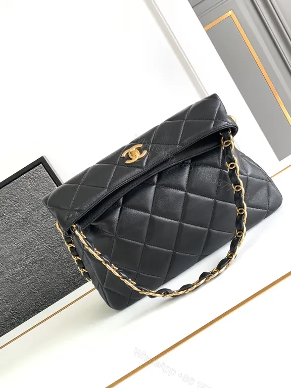 View 4 of Chic Quilted Flap Bag: Black Leather, Gold Hardware, Multi-Use