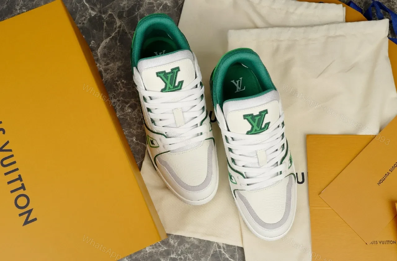 View 7 of White & Green Luxe-Style Sneakers with Signature Detailing