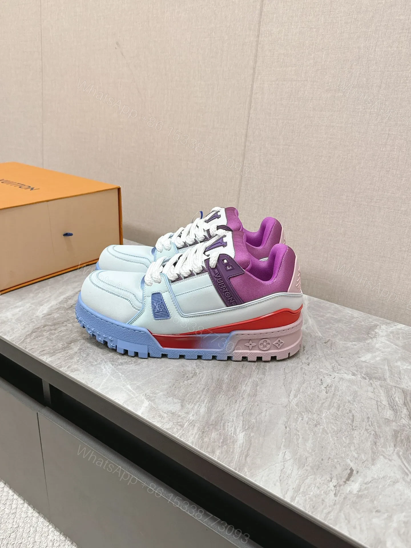 View 5 of LV Women Blue White Leather Sneakers