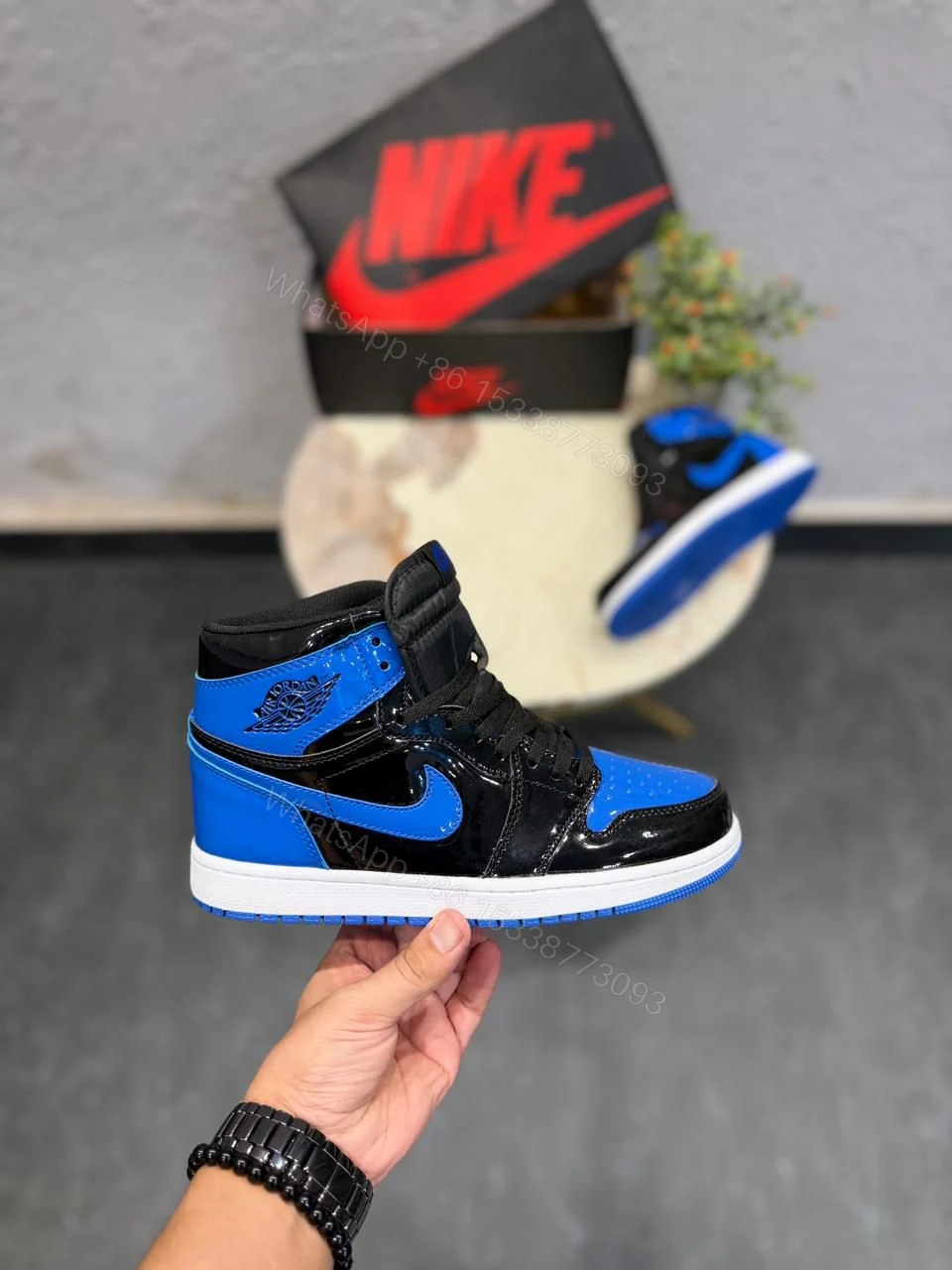 View 3 of FIRST COPY AIR JORDANS RETRO 1 PATENT ROYAL BLUE SNEAKERS
