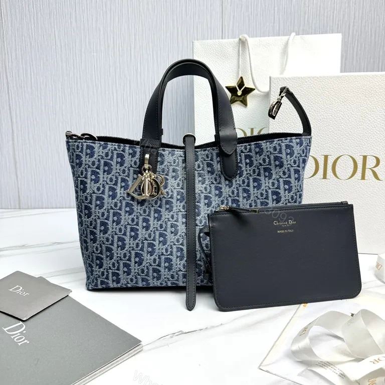 View 3 of Dior-Style Denim Monogram Handbag: Luxe Everyday Essential