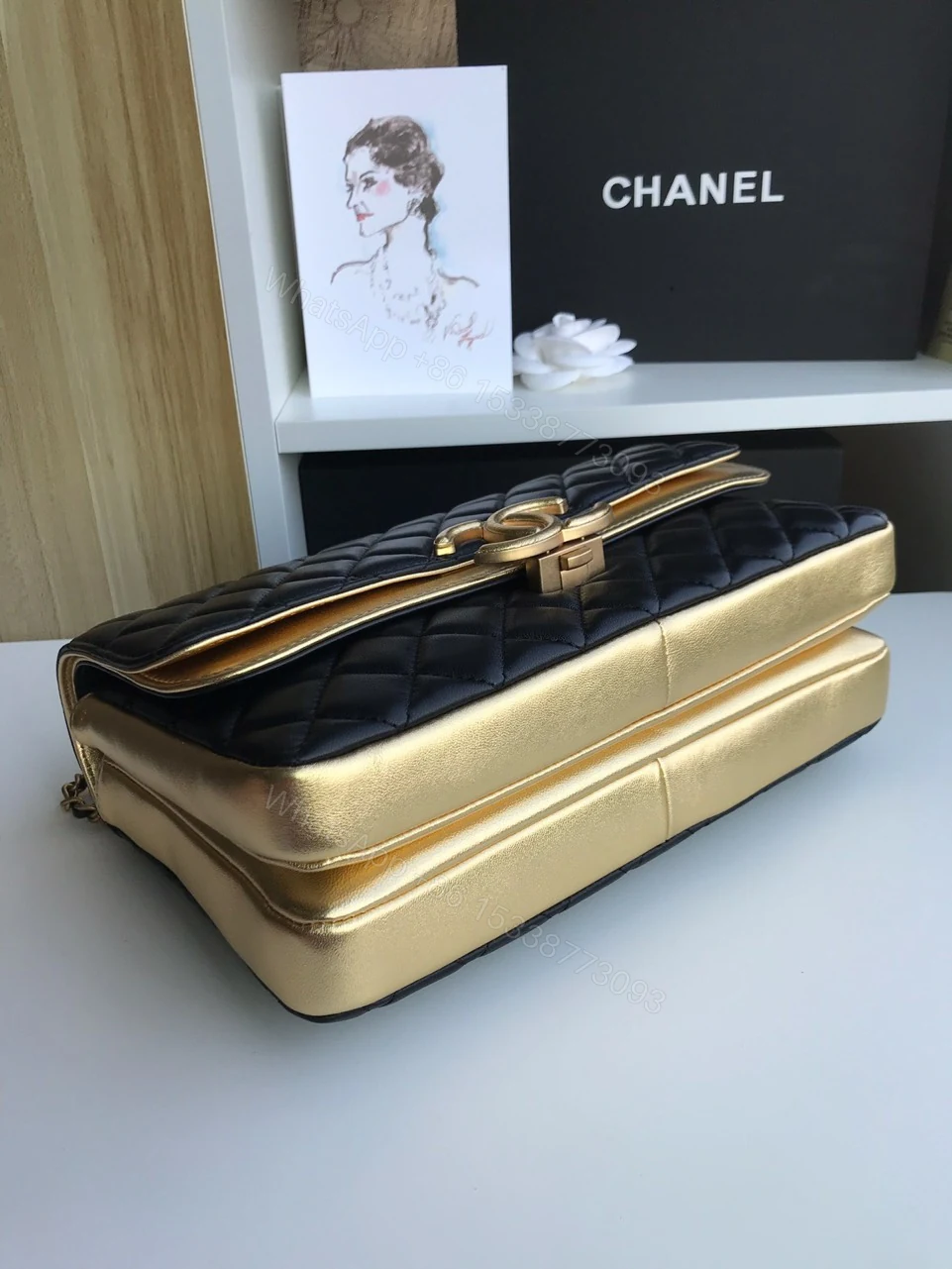 View 6 of Chanel Woman’s Like Auth Handbags Black Mix Yellow Leather 25cm