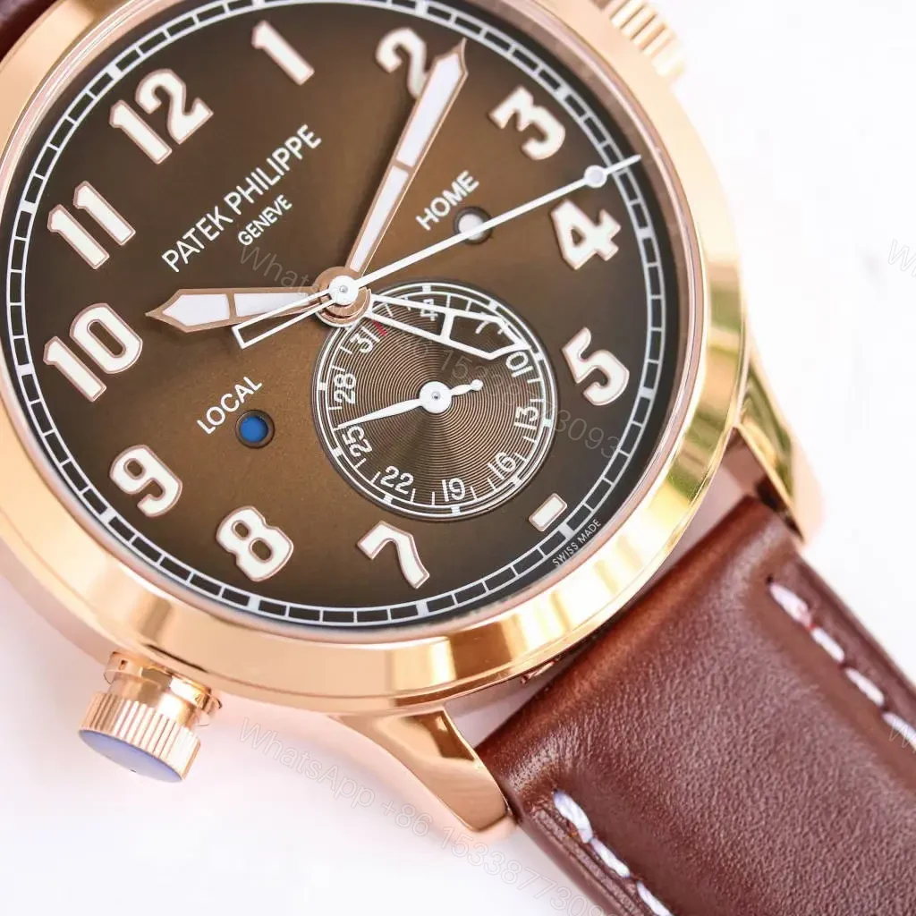 View 5 of Patek Philippe Calatrava Pilot Travel Time Watch Rose Gold with Brown Leather Strap Dual Time Zone Function Ref. 5524