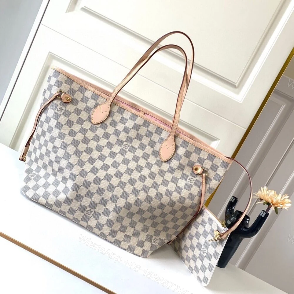 View 2 of Louis Vuitton Neverfull MM Damier Azur Pink 31Cm N41605