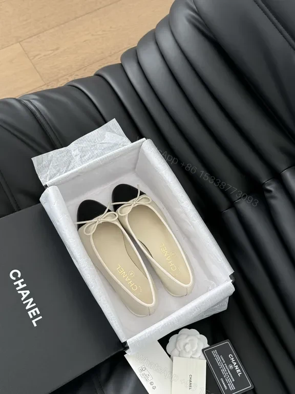 View 6 of Chanel-Style Ballet Flats: Luxe Cap Toe Bow, Leather