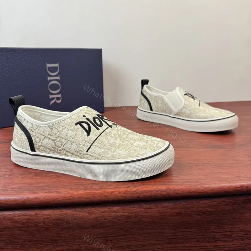 Beige Canvas Slip-On Sneakers with Logo — view 1