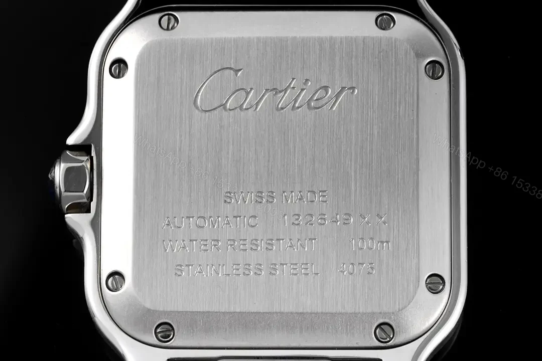 View 5 of JF Factory Santos de Cartier Women’s Watch – Stainless Steel and Rose Gold Case, White Roman Dial, Blue Steel Hands, Sapphire Crystal, Interchangeable Stainless Steel and Leather Straps, QuickSwitch System, 35.1mm, 100m Water Resistant
