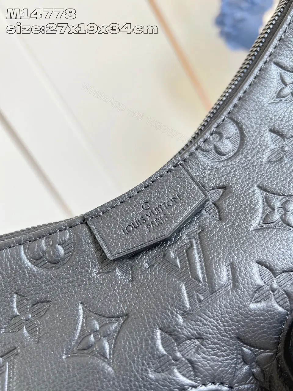 View 4 of Textured Leather Everyday Carry Bag: Minimalist Leather, Crossbody Style, Monogram Texture, 2 Front Pockets, Durable Sizing