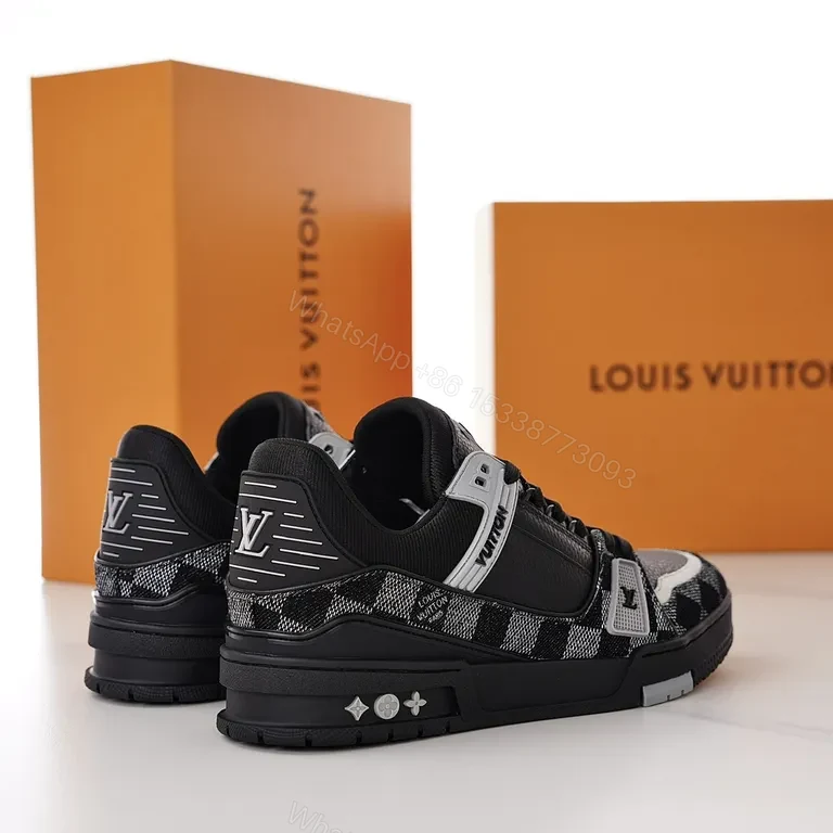 View 8 of Black/Gray Checkered Low-Top Sneakers, Luxury LV Style, Comfort-Driven