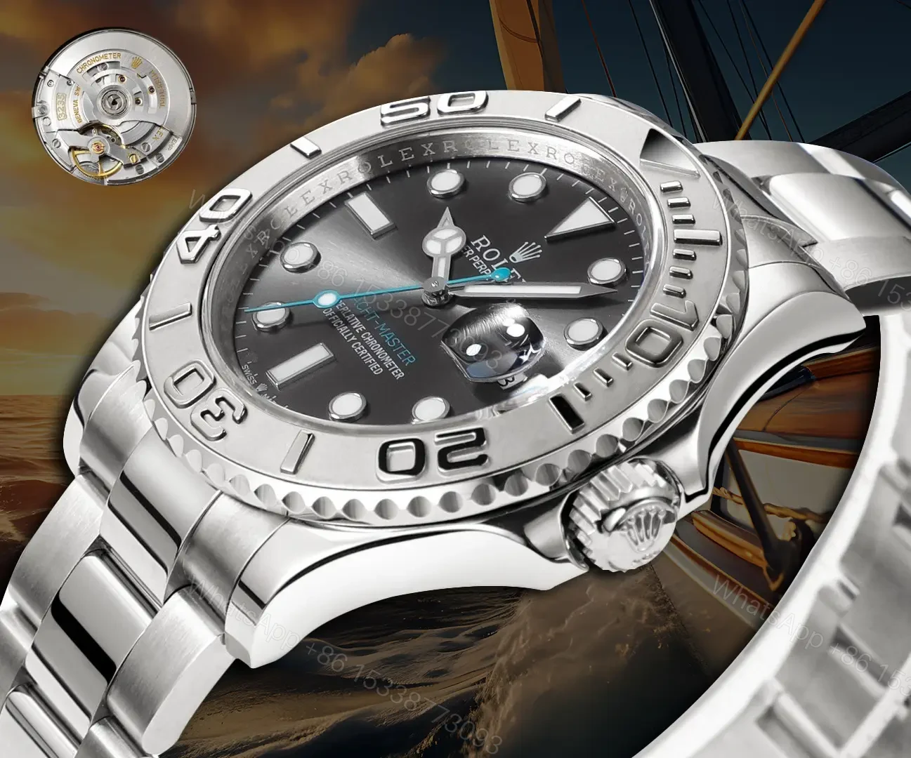 View 4 of Fake Rolex Yacht-Master 37 Rhodium Platinum Bezel 268622-0001