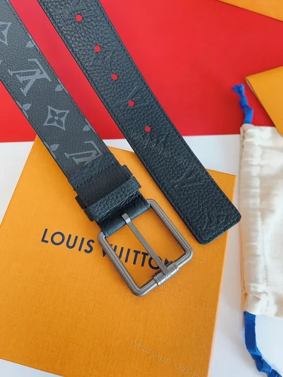 View 5 of Patterned LV Monogram Leather Belt with Silver Buckle - Luxury Style