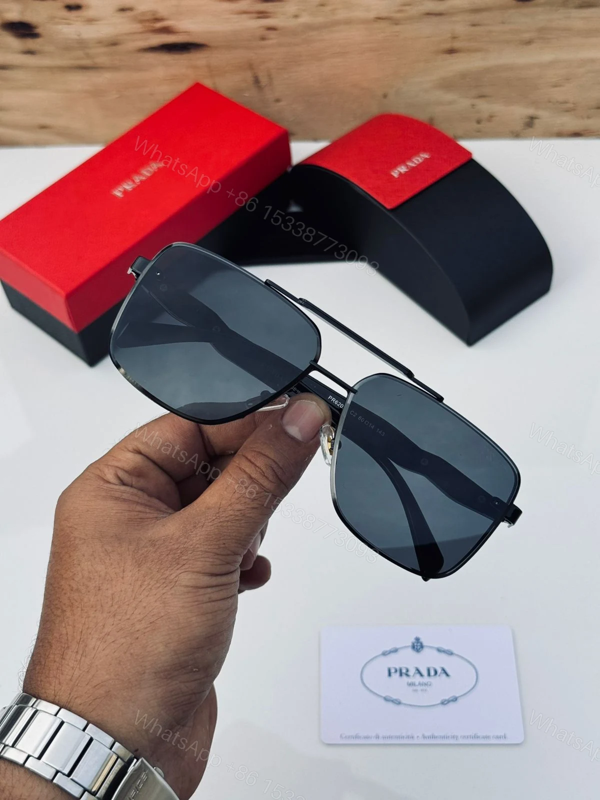 View 2 of Prada Square Aviator Black-Gold Gradient Unisex