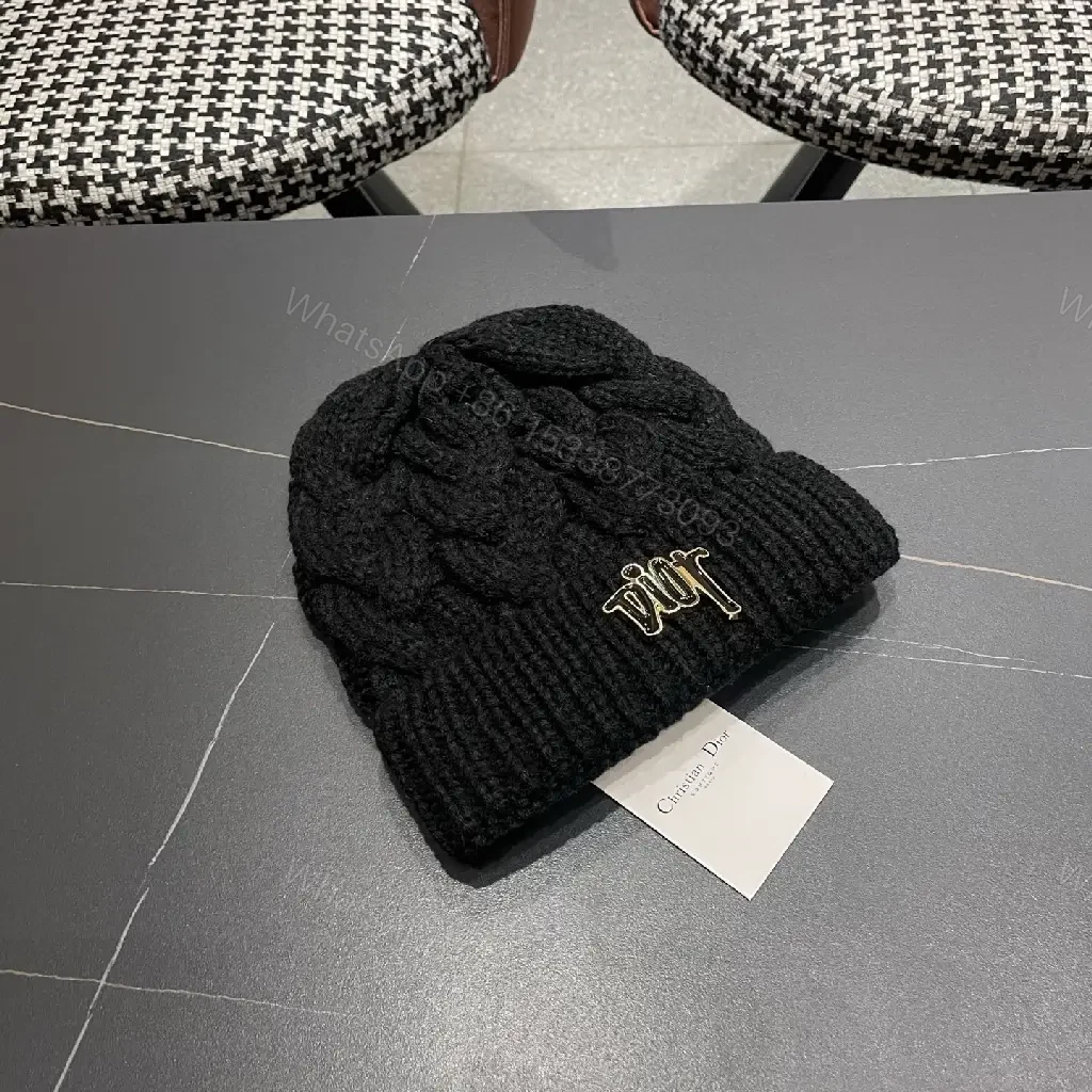View 9 of Textured Knit Beanie: Black Braided Crown, Discreet Embroidery