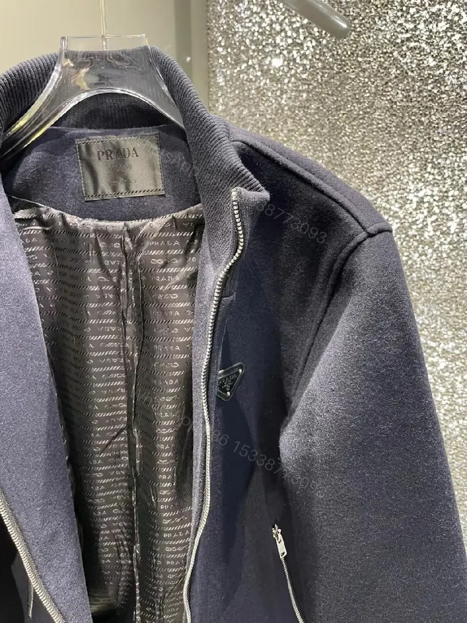 View 5 of Navy Knit Zip Bomber - Refined Texture, Subtle Logo