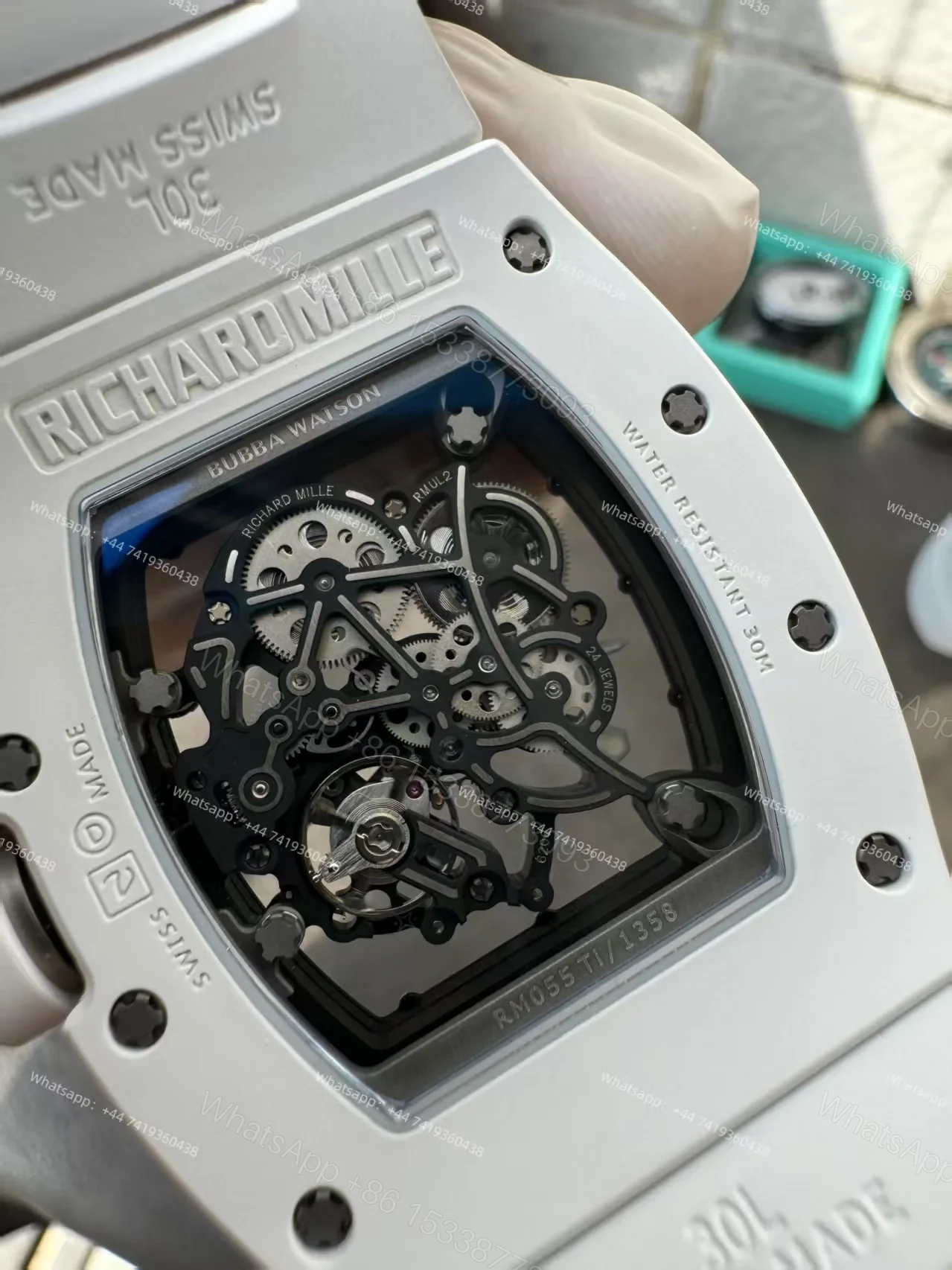 View 3 of Richard Mille RM 055 White Ceramic Skeleton Vaucher Free-Sprung Movement White Rubber Strap Custom Super Clone