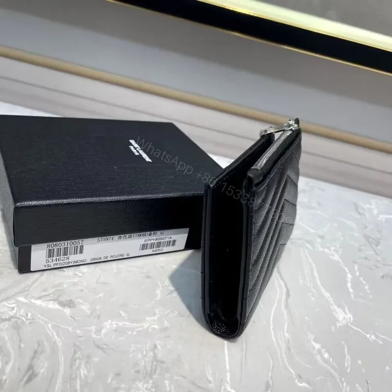 View 3 of Chevron-Quilted Black Wallet â€” Slim YSL Style Wallet