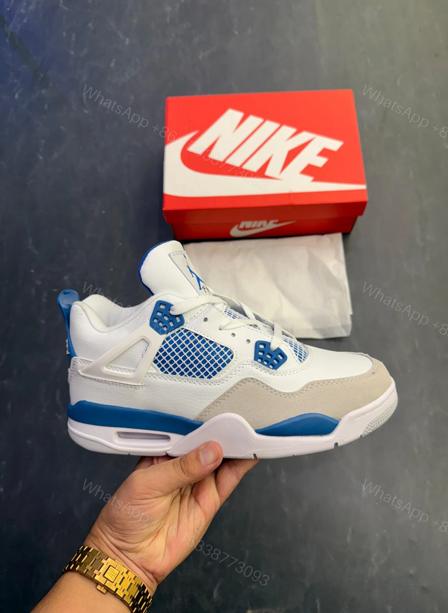 View 8 of FIRST COPY AIR JORDANS RETRO 4 MILITARY BLUE SHOES FOR MEN