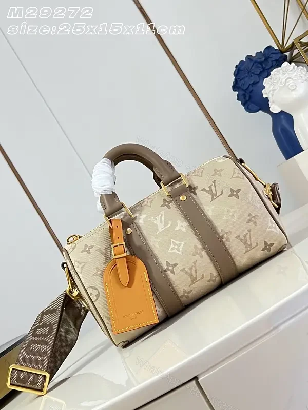 Beige Canvas LV Monogram Duffel Satchel — view 1