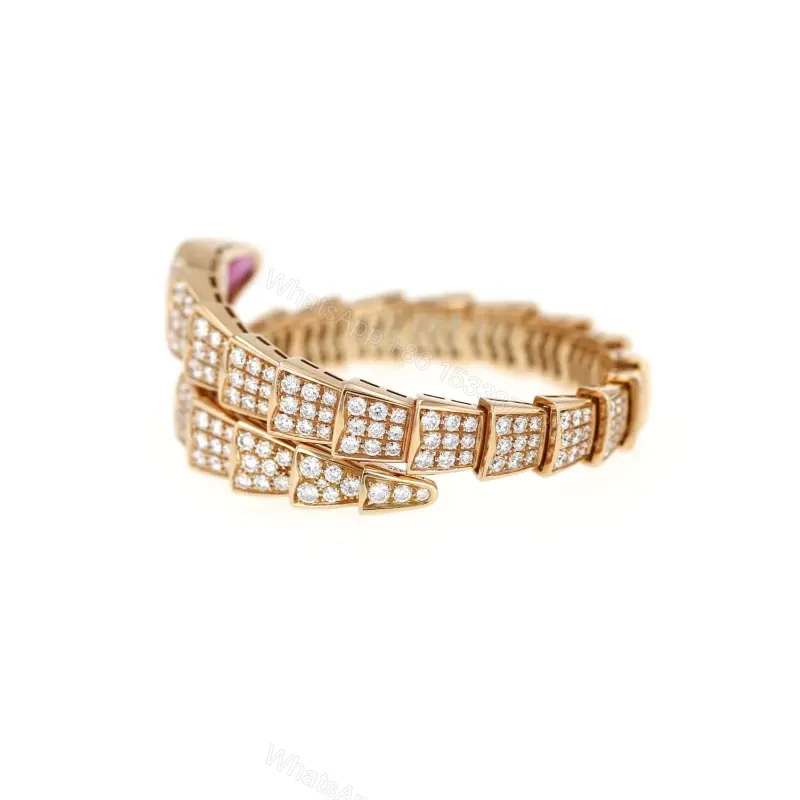 View 4 of Bvlgari 18K Rose Gold Red Tourmaline and Diamond Solitaire Bangle