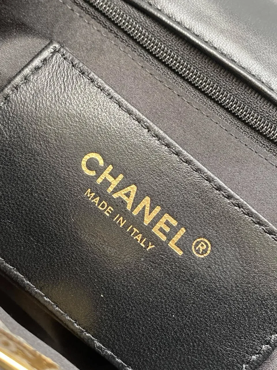 View 6 of Lux Quilted Leather Handbag in Black with Gold Hardware