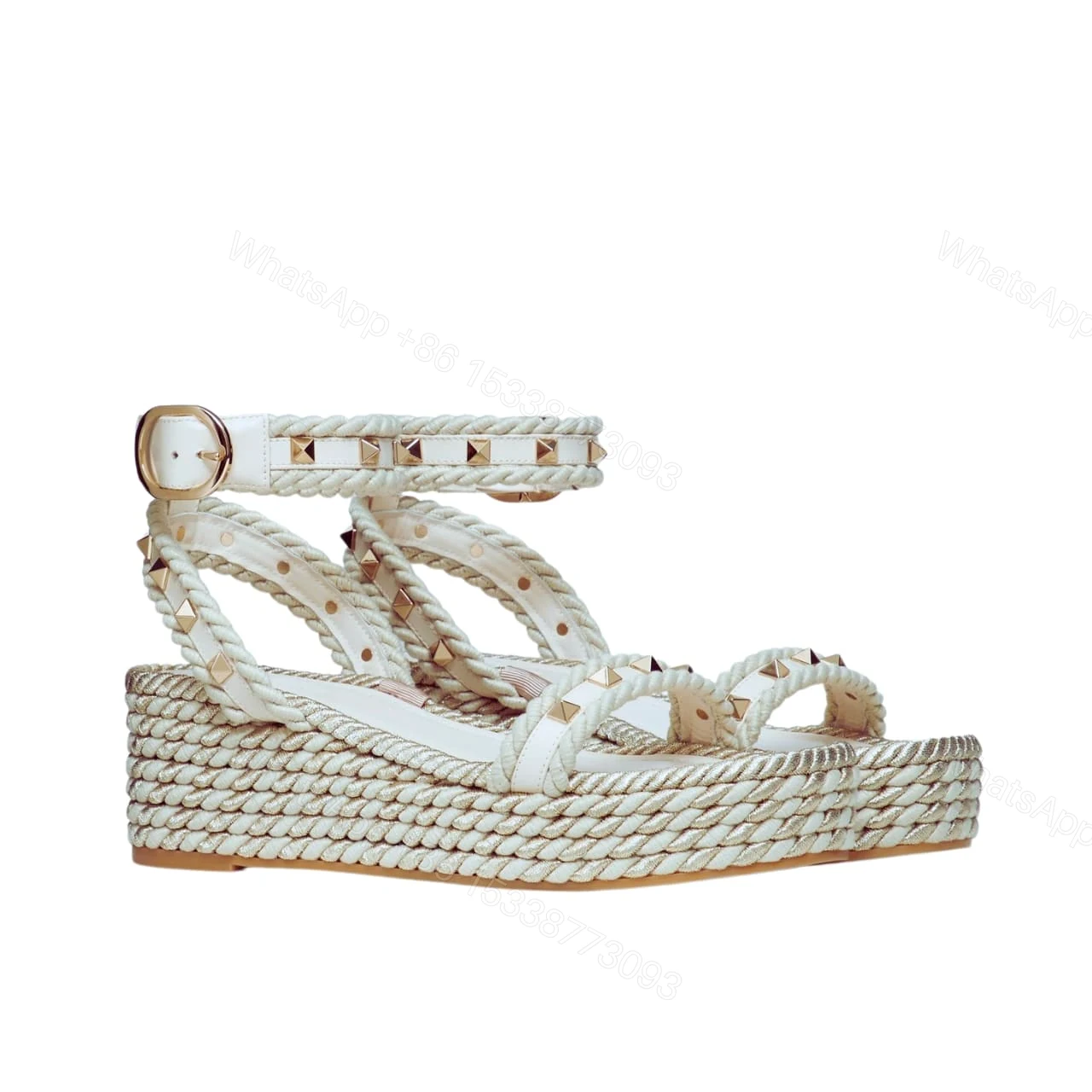 VALENTINO ROCKSTUD FLATFORM SANDAL WHITE — view 1