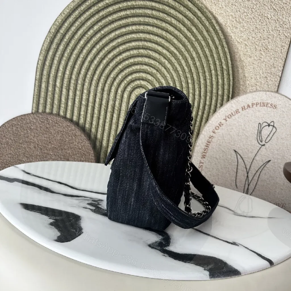 View 4 of Denim-Texture Flap Crossbody: Modern Chic Statement Bag