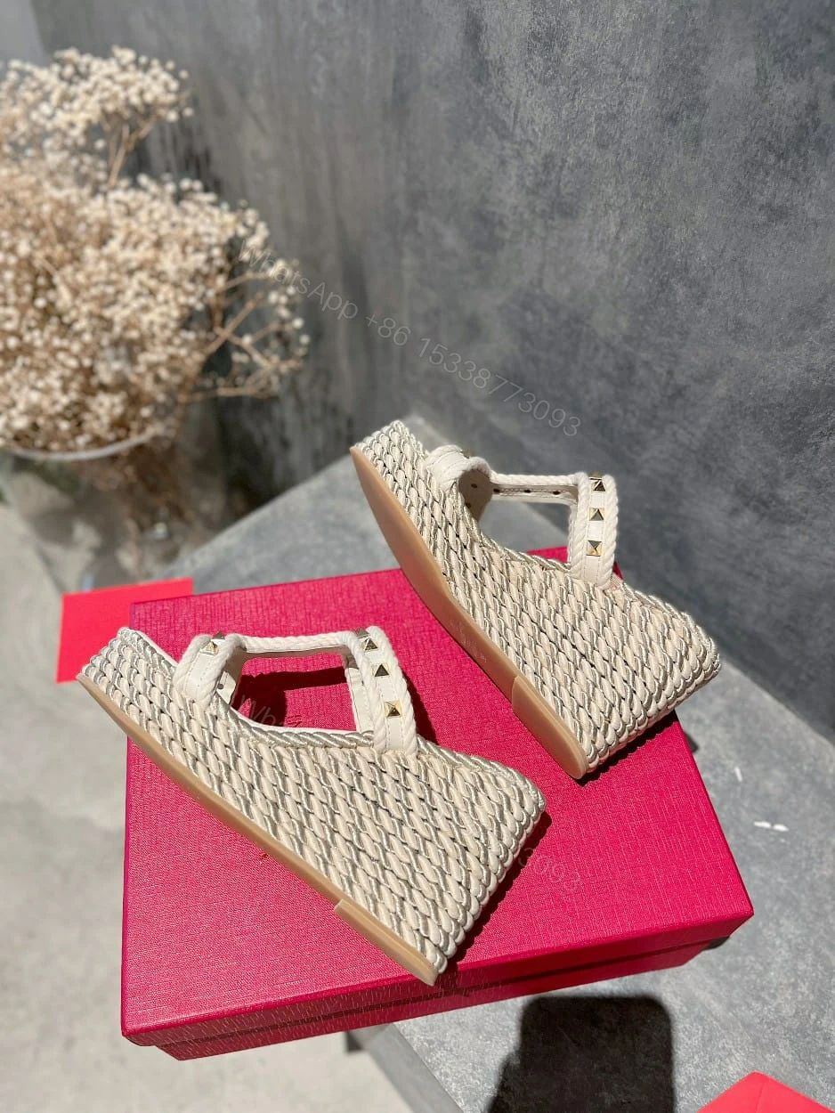 View 6 of VALENTINO ROCKSTUD LAMINATED NAPPA WEDGE SANDAL NATURAL 4W2S0GI5DYM YBS